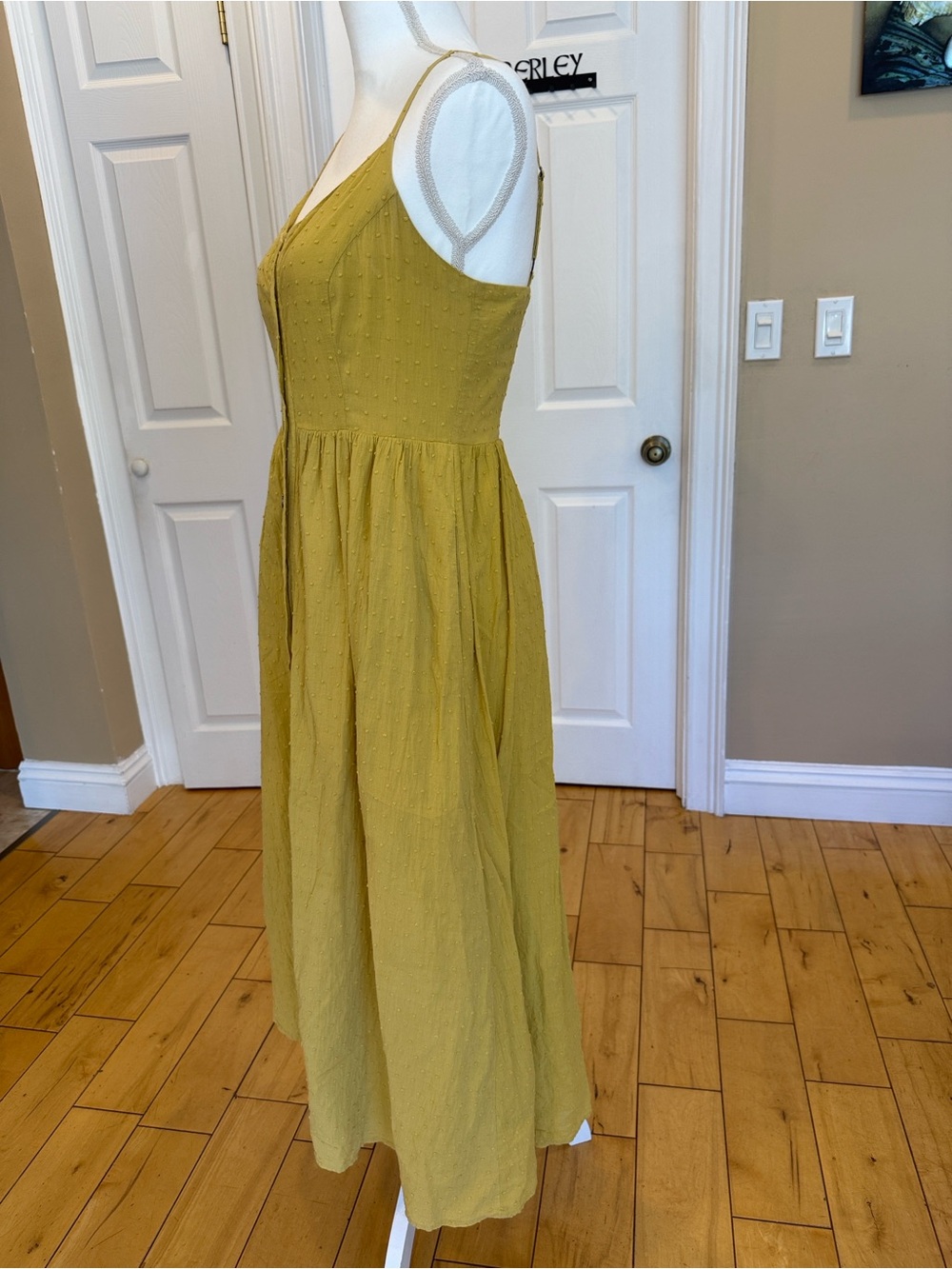 Modcloth Mustard Smocked Bodice midi dress. - Picture 2 of 7